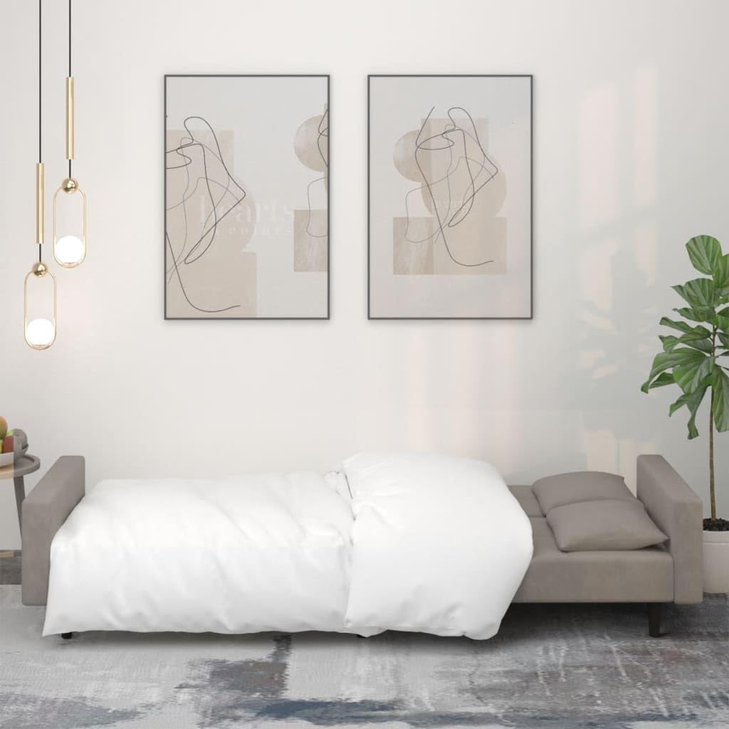Sofá cama, 2 plazas con 2 cojines, terciopelo gris claro, cómodo sofá cama con 2 respaldos separados para asientos y cama doble