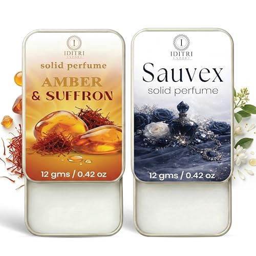 Image of IDITRI EXPORT Solid Perfume |Amber & Saffron&Sauvex Alcohol Free Wax Perfume Balm, Long Lasting | Pocket Tin 12g, Pack Of 2| Non Greasy Smooth Glide, Travel Friendly Unisex Gifts He Or Her