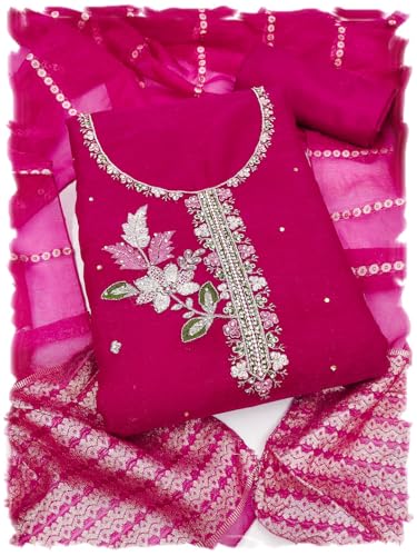 Image of Women's Shimmer Silk Embroidery Work Unstitched Dress Material