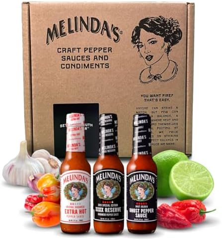 Melinda's Habanero Hot Sauce Variety Pack - Extra Spicy Gourmet Hot Sauce Gift Set with Variety of Heat Levels - Hot Sauce Variety Sampler - Includes Extra Hot, XXXXtra Reserve, Ghost Pepper - 5 oz, 3