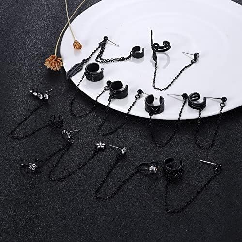 ADRAMATA 10Pcs Ear Cuff Earrings Chain for Women Snake Feather Ear Cuff Moon Star Ear Climber Helix Cartilage Crawler Earrings Tassel Chain Ear Cuff Earrings for Women Girls