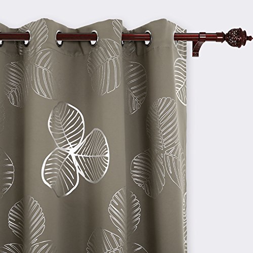 Deconovo Living Room Darkening Goat Willow Leaf Printed Flower Window Curtain Drapes, W52 x L95 inch, Khaki