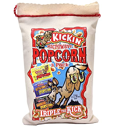 Kickin’ Premium Microwave Popcorn – Popcorn Variety Pack (3) In Canvas Bag - Ultimate Sweet And Spicy Gourmet Gift - Makes A Great Movie Theater Popcorn Or Snack Food For Movie Night #TOP27