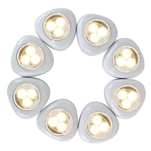 White Battery Touch Tap Lights, Set of 8, Warm White LEDs, Adhesives Included - for Under Cabinets, Hallways, Bedrooms and Bathrooms