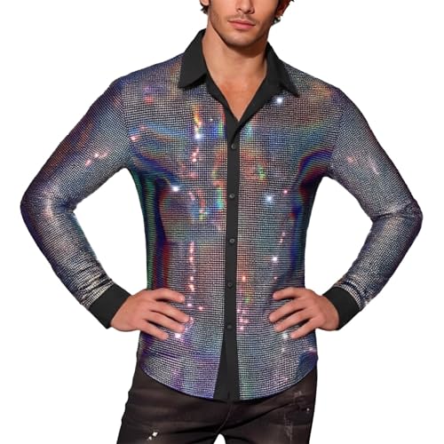 Chemise à boutons pailletée pour homme en coupe droite douce et fluide