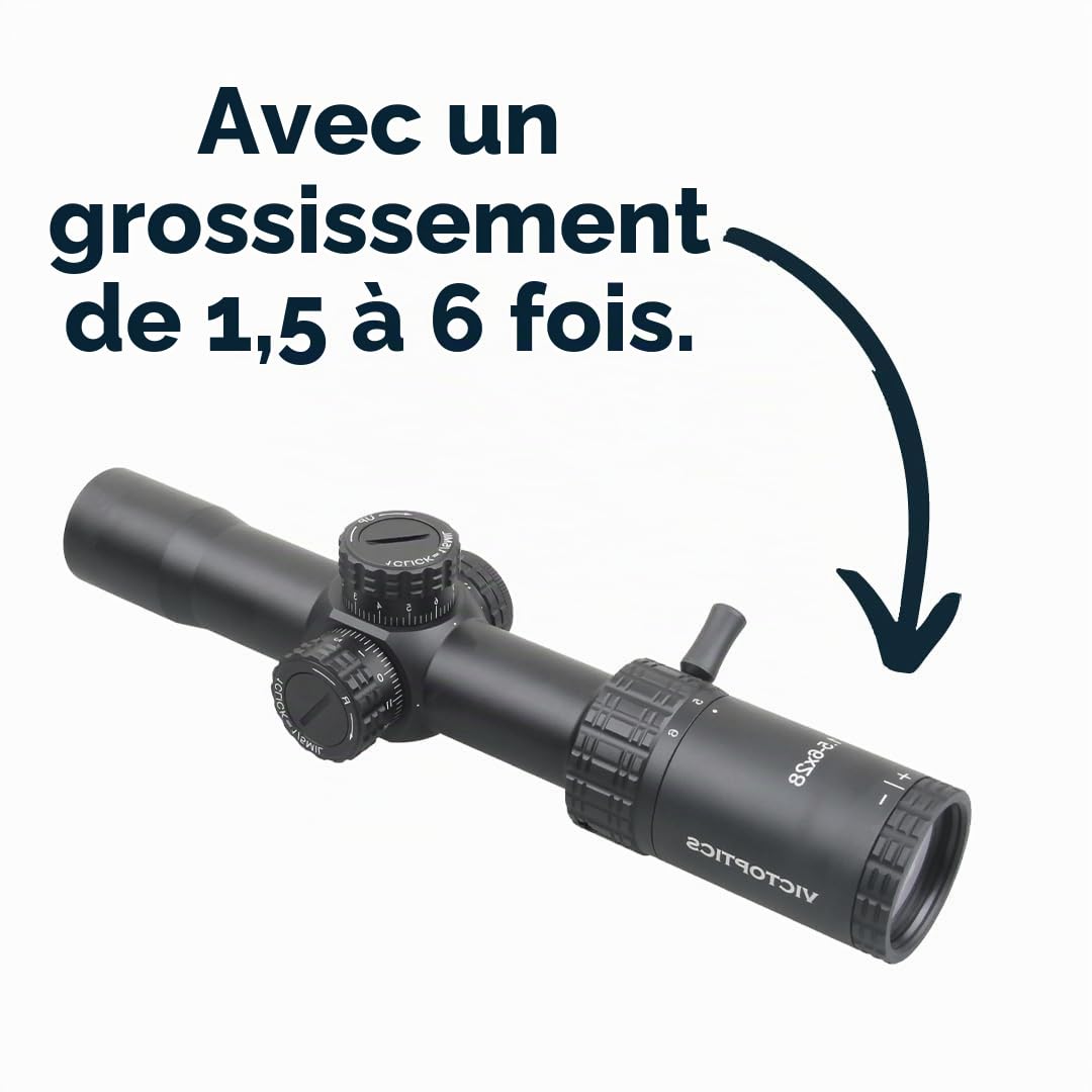 Victoptics OPSL32 S4 Lunette de visée 1,5-6 x 28 pour le sport, l'airsoft et la chasse, fusil à air comprimé, visière cible, lunette de visée Rifle Scope