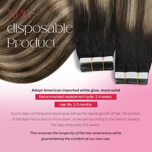 Image of Moresoo Brown Blonde Tape in Hair Extensions Human Hair 12in 20Pcs 30g | Human hair tape in extensions, off-black roots, dark brown mids, dark blonde ribbons, flat tabs, short bob and daily styling