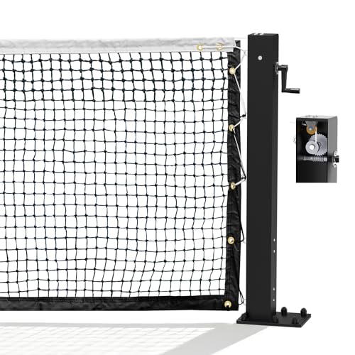 Katop Surface Mount Tennis Net Posts with Heavy Duty Double-Layer Tennis Net, 4'' Square Aluminum Alloy Posts, Unique Built-in Winder Design, ITF Compliant, Sturdy and Durable