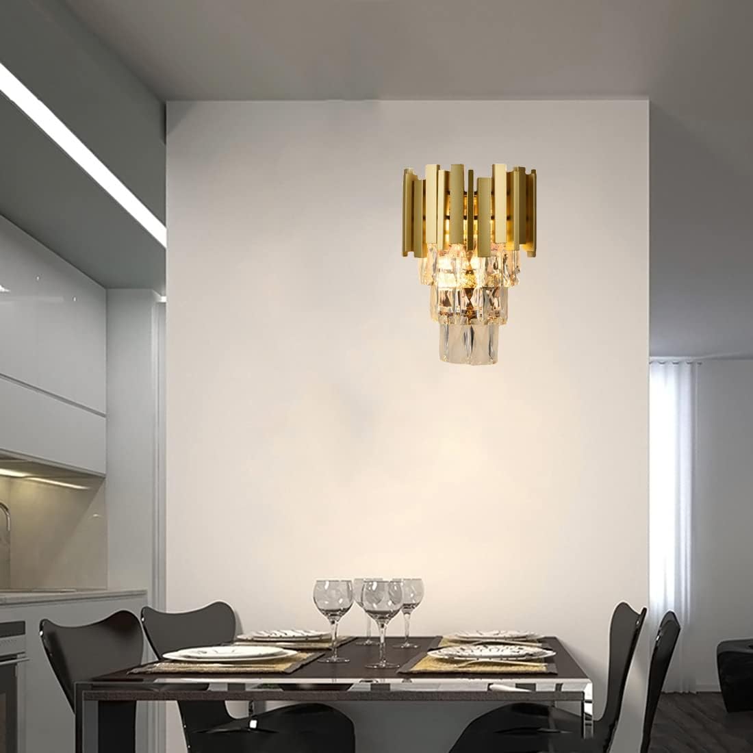 Crystal Wall Lamp Sconce Light 3 Layer Crystal Lamp Shade Elegant Modern Metal Lighting Decor Lamp for Bedroom Bathroom Entryway Hotel Restaurant (Gold)