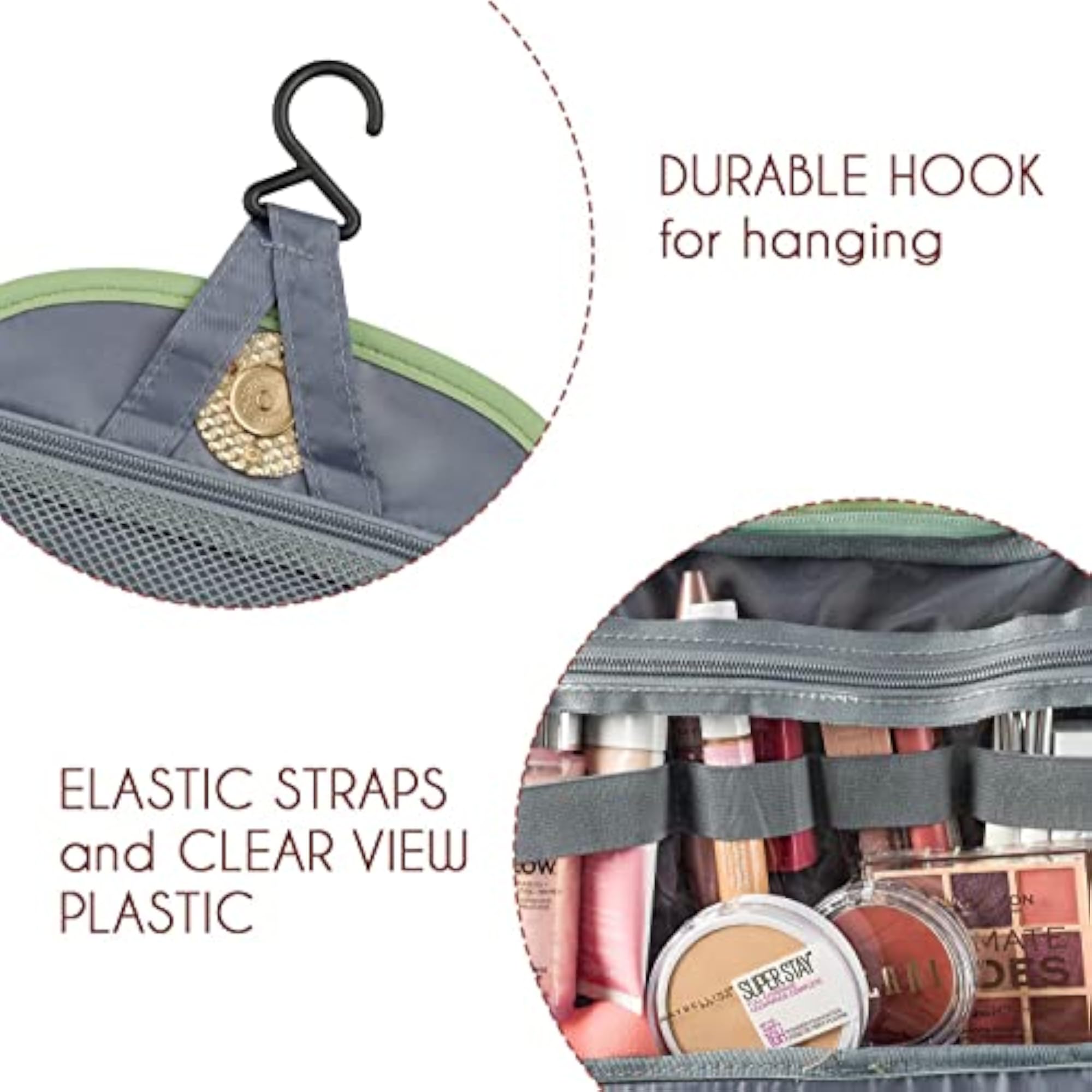 Travel Toiletry Bag with Hanging Hook, Multicolor