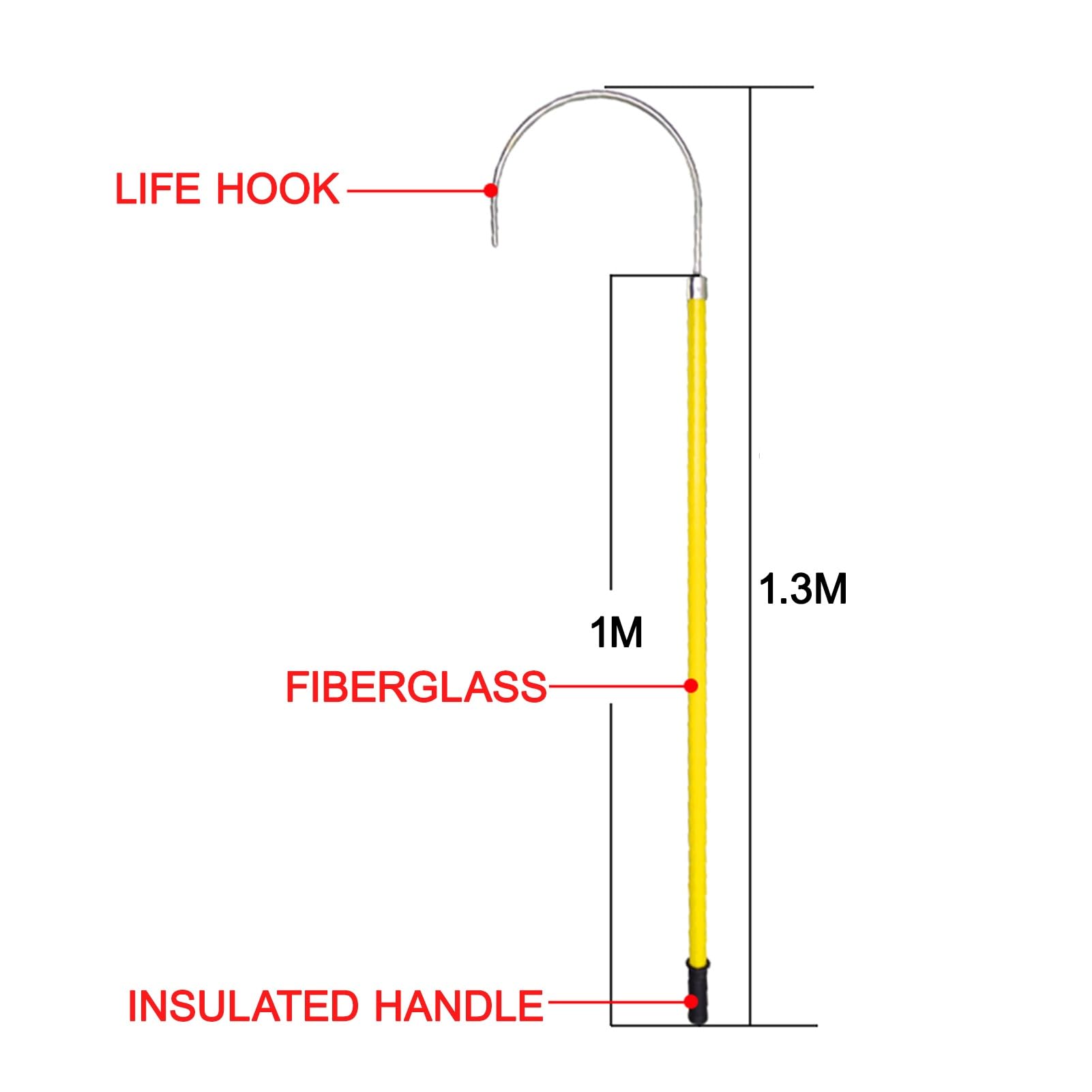 Gancho Aislado De Alto Voltaje, Seguridad Eléctrica Varilla Salvavidas Empalmable, Gancho de rescate de alto voltaje con aislamiento desmontable para fábricas y hogares(1.5m/4.9ft)