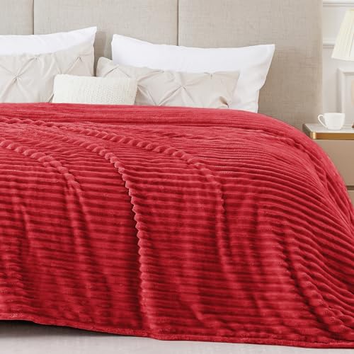Image of BEDELITE 3D Ribbed Jacquard Red Blankets Queen Size for Bed, 90x90 Inch