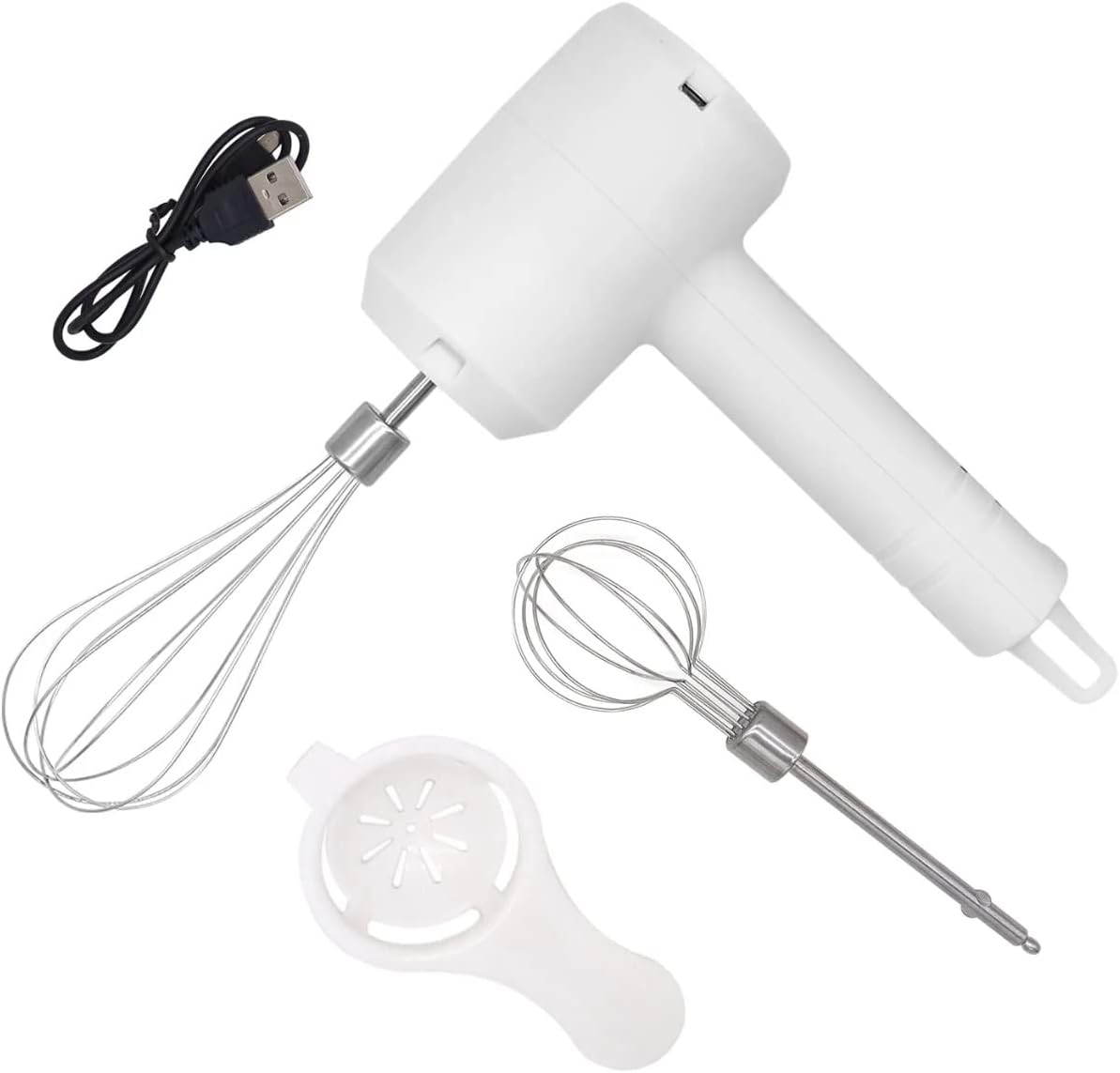 Hand Mixer Inalambrico portatil De 2 Aspas recargable USB Mezclador de alimentos electrico Batidora de mano practico y elegante 3 niveles de velocidad touch COLOR BLANCO