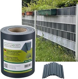 workingHOUSE Taśma Ogrodzeniowa PVC do Ogrodzeń z Podwójnymi Szczebelkami Ekran Zapewniający Prywatność z Kipsami - 450 g/m², dł. 50m x wys. 19cm Osłona na Płot Odporna na
