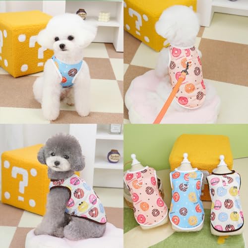SMALLLEE_LUCKY_STORE Hunde-Shirt für kleine Hunde, kühlendes Netzgewebe, Haustier-Pullover, T-Shirt mit D-Ring und Donuts, bedruckt, Frühling, Sommer, atmungsaktiv, Welpen-T-Shirt, Chihuahua, Yorkie,