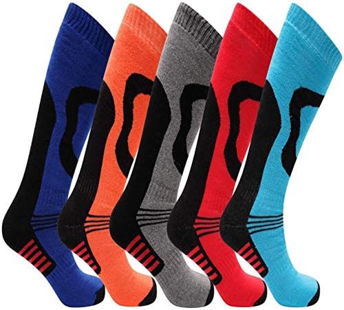 5 Pairs Mens High Performance Thermal Ski Socks - Multicoloured - Mens UK Size 6-11 (EU 39-45)
