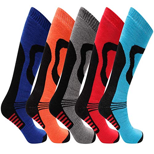 5 Pairs Mens High Performance Thermal Ski Socks - Multicoloured - Mens UK Size 6-11 (EU 39-45)