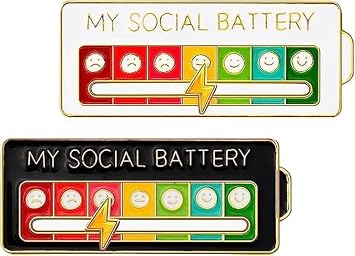 Social Battery Pins,2pcs 7 Days Moods My Social Battery Sliding Pins Mood Creative Lapel Pin Fun Enamel Emotional Decorative Pin Functional Aesthetic Interactive Brooch for Backpacks Hat Bags Clothing
