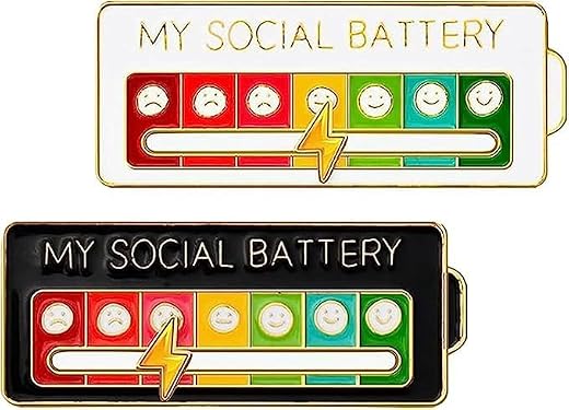 Social Battery Pins, 2 x 7 Days Mood My Social Battery Slide Pins Mood Creative Lapel Pin Fun Enamel Emotional Decorative ...