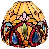 Capulina Tiffany Lamp Shade 7 Inches Wide Accessories Replacement Cream Brown Victorian Style Stained Glass Lampshade for Hanging Lamp Pendant Lights Chandelier Wall Sconces Accent Lamp