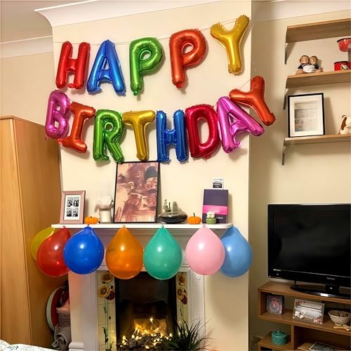 Image of 16 Inch Happy Birthday Banner Balloon, Rainbow Happy Birthday Letters Foil Balloons, Self Inflating Multicolor HBD Balloons Bunting for Kids Girls Boys Colorful Bday Party Decorations