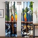 SHATOS 2Er Set Gardine Thermovorhang Mit Ösen H 210 X B 220 cm Für Kinderzimmer Wohnzimmer, 3D Wasserfall Papageienmädchen Muster Verdunklungsvorhänge Wärmeisolierend Schlafzimmer Fensterdekoration