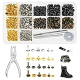 HMCEY 360 Pcs Ribattini per Cuoio,Borchie per Tessuti Decorative,Borchie per Pelle,Borchies per Borse Fai da Te,Rivetti a Doppio Tappo,Ribattini per Metallo con Punch Pinze,Rivetto Doppio Cappuccio