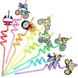 Dirt Bike Drinking Straws 24 PCS Motorcycle Party Favors with 2 Cleaning Brush Motocross Racing Birt