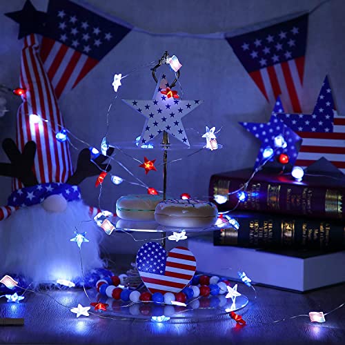 Ovs4U Clearance 2 Pack 19.7 Ft 4Th Of July American Flag String Lights, Independence Day Decor Star String Lights, Battery Powered For Indoor Outdoor Memorial Day Patriotic Decoration, 60 Led #TOP4