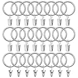 50 Stück Vorhangringe Gardinenringe mit Clips, 38mm Gardinen Clip Ringe, Metall Vorhang Haken Ringe, Vorhang Ringe Clips Klammern für Vorhangstange Gardinenstangen Duschevorhang Vorhänge (Silver)