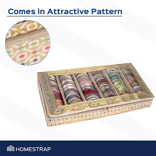Image of HomeStrap 6 Rod Brocade Design Bangle Storage Box /Chudi Set Organizer (Golden|Pack of 1)