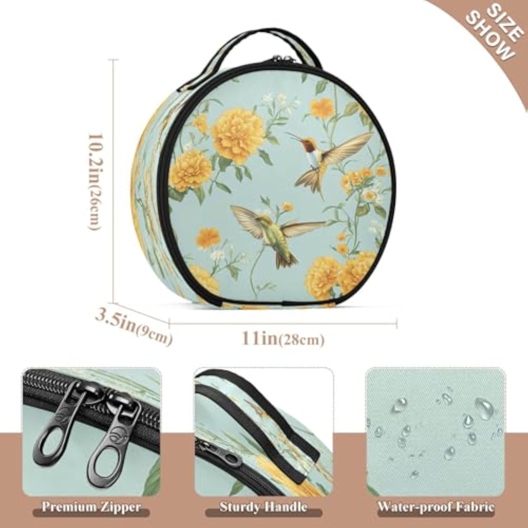 Yellow Marigolds Hummingbirds Travel Makeup Case
