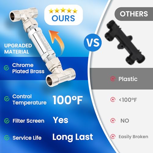 Frutlait 304 Stainless Steel Sensor Valve Kit – Fixes Hot/Cold Mixing & False Starts in Recirculating Systems, Replaces 367010, 595926, WP596816, with 2×12" Hoses & Bypass Valve — view 3