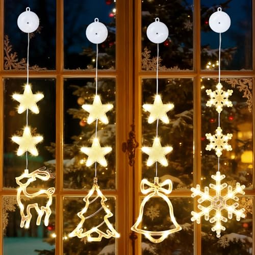 HOSSOM Luces de Navidad, Luces LED Navideñas para Ventanas con Ventosas, Lámpara Decorativa de Navidad, Luces Colgantes LED para Ventanas, para Decoración de Balcón, Fiesta, Interior
