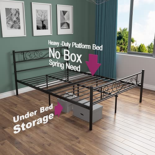 Weehom Full Size Platform Bed With Unique Flower Design Mattress Foundation Strong Metal Slats Support,Easy Assembly Black #TOP5