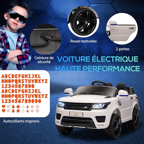HOMCOM Kinder Elektroauto SUV Elektrofahrzeug 12 V, Doppelmotoren, Geschwindigkeiten 3 bis 5 km/h, gefederte Federung, Fernbedienung 2,4 G, LED-Lichter, Musik und Hupe, 3 bis 6 Jahre, weiß – Bild 4