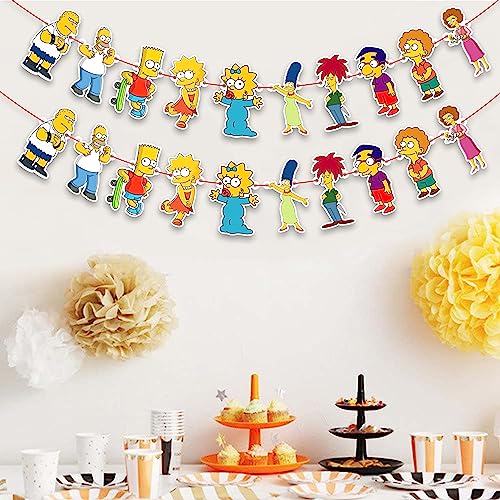 Image of BRT Simpson Garland Decoration - Cartoon Theme Birthday Party Supplies - Fun and Colorful Hanging Banner for Boys Girls Birthday Celebrations, School Events, and Cartoon Fan Party Decorations