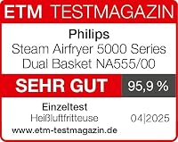 Philips Steam Airfryer 5000 Series Dual Basket Heißluftfritteuse mit Dampfgar-Funktion & 2 Körben – Steam, Airfry, SteamFry, 9L (3L+6L), RapidAir Plus, automatische Dampfreinigung (NA555/00) – Ansicht 2