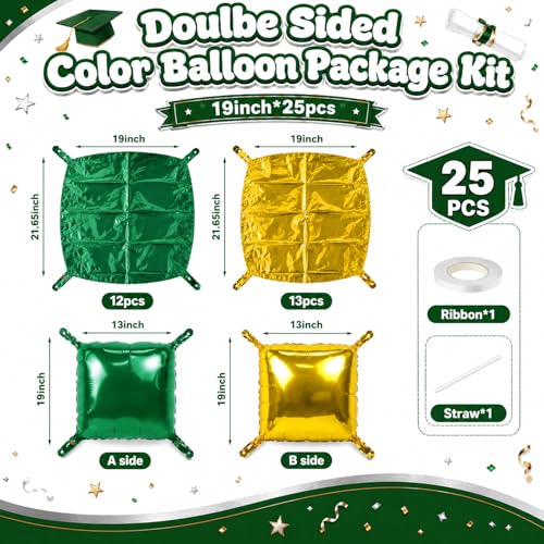 Image of Metallic Dark Green and Gold Double Sided Square Foil Balloons Wall,19 Inches Chrome Foil Balloons Tunnel Arch Kit for Bachelorette, Anniversary, New Year,2026 Graduation,Birthday Party Decorations