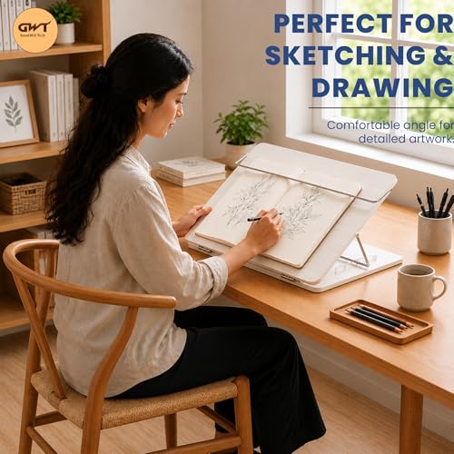 Image of GoodWill Tech Wooden Tabletop Elevator for Writing, Sketching, Drawing - Adjustable Height, Laptop Stand for Offices, Schools, and Study Rooms (White Pine, 12 x 16 inches)