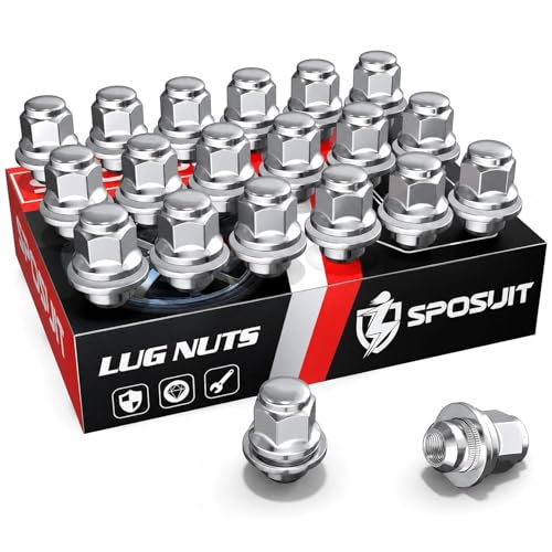 Sposuit M12x1.5 Lug Nuts - Replacement for 1983-2023 Toyota Camry, 2001-2023 Highlander, 1996-2023 RAV4, 1998-2023 Sienna - OEM Factory Style Mag Seat Chrome Lug Nut with Washer(20 Pcs)