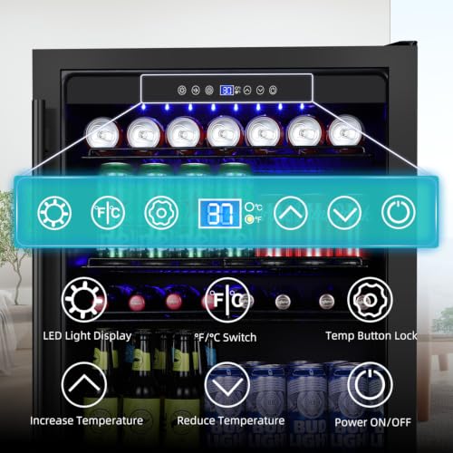 Image of ORYMUSE Beverage Refrigerator 24 Inch, 180 Can Drink Fridge with Glass Door, Under Counter or Freestanding Beverage Cooler for Soda, Beer, Wine - Quiet Cooling for Kitchen, Bar, Office, Black