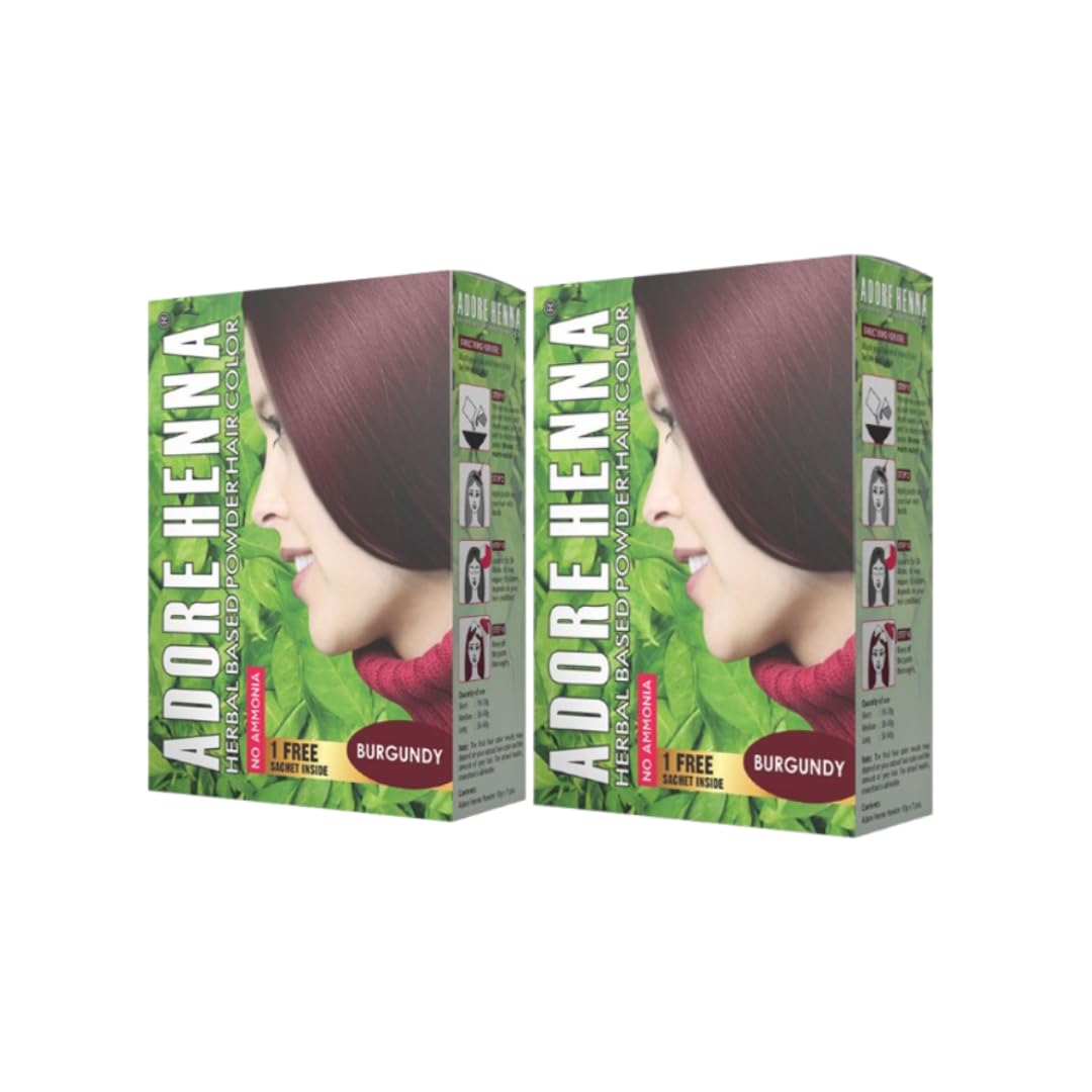 Adore Henna Burgundy | Herbal Henna Based Hair Color | Japanese Collaboration | Deep Long-Lasting Natural Color | Safe Formula | Box of 2 (60g + 10g Free) x 2 Combo Pack-picture-22