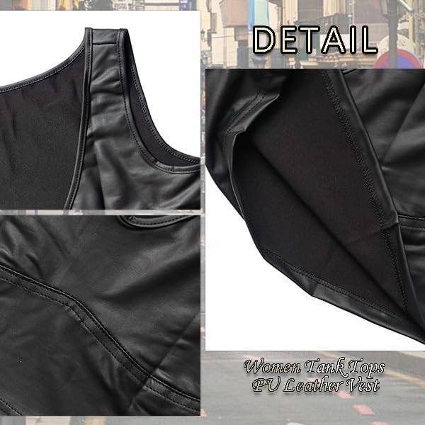 Women Tank Tops PU Leather Vest V Neck Sleeveless Crop Tops Tight Casual Slim Fit Underwear - Image 4