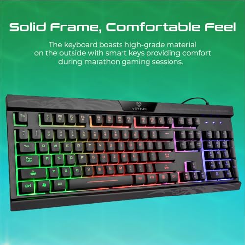 Image of Promate Vertux Promate Gaming Keyboard, Professional Ergonomic Wired USB Gaming Keyboard with Vibrant Rainbow Backlit, 26 Anti-Ghosting Keys, 12 Multimedia Shortcut Keys and 4 Backlit Modes, Amber