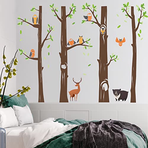 6 Pcs Brown Trunk Wall Sticker Jungle Tree And Animals Wall Decals Diy Peel And Stick Catoon Owls Wall Stickers For Living Room Kitchen Playroom Nursery Kids Bedroom Classroom Home Decoration (A) #TOP4