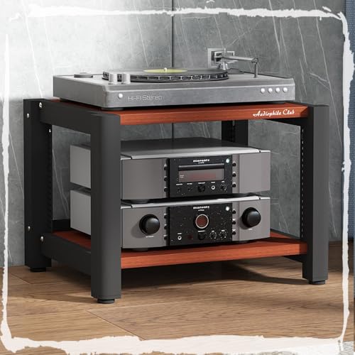 Torre de audio para el salón con estantes de madera ajustables para ordenar su equipo HiFi