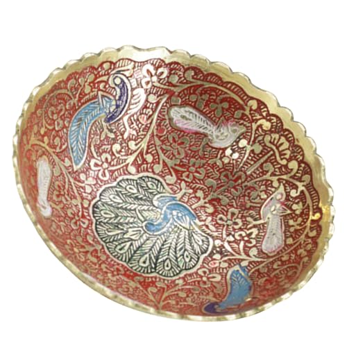 Tofficu Ciotola Tibetana per Offerte in Rame, Coppa per Adorazione e Meditazione, Vassoio Portafrutta per Altare Domestico e Sala Yoga, Design Retrò Colore Rosso, Dimensioni Compatte