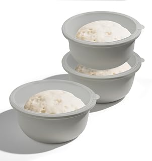3Pcs Stackable Silicone Pizza Dough Proofing Proving Containers with Lids,Pizza Dough Proofing Box 700ml For Home Kitchen | Make 12" Pizzas (Grey)