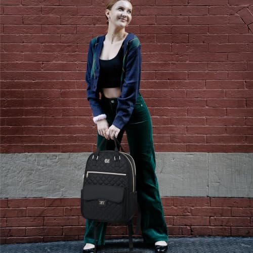 Image of Laptop Backpack Women 15.6in,Cute School Backpack Bookbag for Teen Girls College Student,Mochila para nina adolescente for Work Travel,Aesthetic Backpack,Black